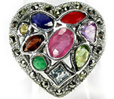 Кольцо-сердце с самоцветами Серебро 925