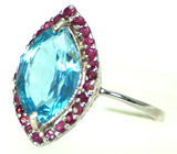 Кольцо с голубым топазом и пурпурными сапфирами Серебро 925