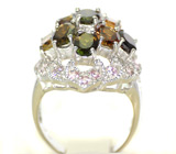 Замечательное кольцо с турмалинами Серебро 925