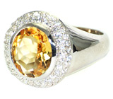 Перстень с ярким золотистым цитрином Серебро 925