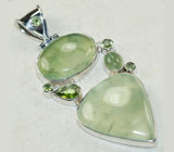 Кулон с пренитом и перидотами Серебро 925