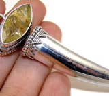 Кулон в форме клыка с кварцем-волосатиком Серебро 925