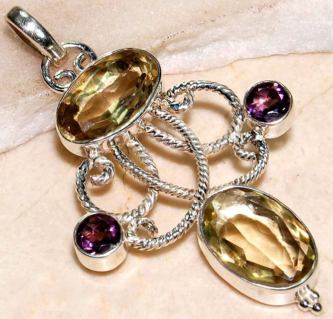 Кулон с аметистами и цитринами