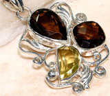 Кулон с дымчатыми топазами и цитрином Серебро 925
