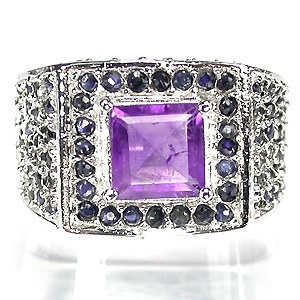 Перстень с аметистом и сапфирами