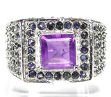 Перстень с аметистом и сапфирами Серебро 925