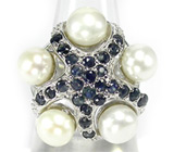 Кольцо с жемчугом и насыщенно-синими сапфирами Серебро 925
