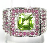 Перстень с перидотом и розовыми сапфирами Серебро 925