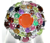 Яркое кольцо с самоцветами Серебро 925