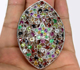 Удивительное КРУПНОЕ кольцо с самоцветами Серебро 925