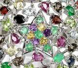 Удивительное КРУПНОЕ кольцо с самоцветами Серебро 925