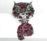 Кольцо «Леопард» с пурпурными сапфирами и изумрудами Серебро 925