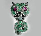 Кольцо «Леопард» с изумрудами и сапфирами Серебро 925