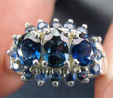Кольцо с прозрачными синими сапфирами Серебро 925
