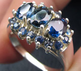 Кольцо с прозрачными синими сапфирами Серебро 925