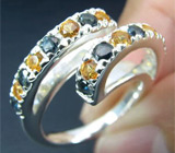 Кольцо с желтыми и синими сапфирами Серебро 925