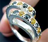 Кольцо с желтыми и синими сапфирами Серебро 925