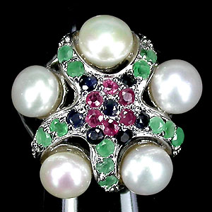 Замечательное кольцо с жемчугом и самоцветами