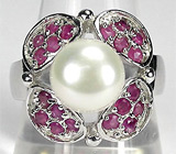 Кольцо с жемчужиной и сапфирами Серебро 925