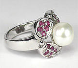 Кольцо с жемчужиной и сапфирами Серебро 925
