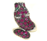 Кольцо "Снежный Барс" с сапфирами и изумрудами Серебро 925