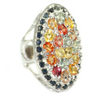 Эффектный перстень с разноцветными сапфирами Серебро 925