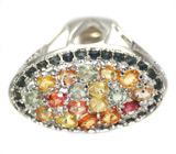 Эффектный перстень с разноцветными сапфирами Серебро 925