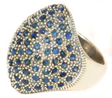 Замечательное кольцо с синими сапфирами Серебро 925