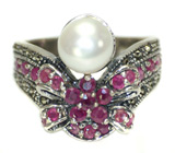 Великолепное кольцо с жемчужиной и розовыми сапфирами Серебро 925