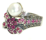 Великолепное кольцо с жемчужиной и розовыми сапфирами Серебро 925