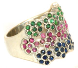 Широкое кольцо с самоцветами Серебро 925