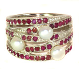 Оригинальное кольцо с жемчугом и сапфирами Серебро 925