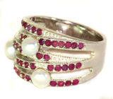 Оригинальное кольцо с жемчугом и сапфирами Серебро 925