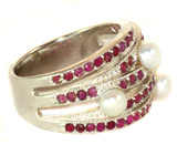 Оригинальное кольцо с жемчугом и сапфирами Серебро 925