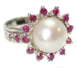 Кольцо с жемчужиной и сапфирами Серебро 925