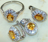 Комплект с золотистыми цитринами Серебро 925