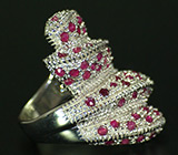 Оригинальное широкое кольцо с сапфирами Серебро 925