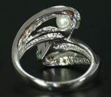 Эффектное кольцо с жемчугом и изумрудами Серебро 925