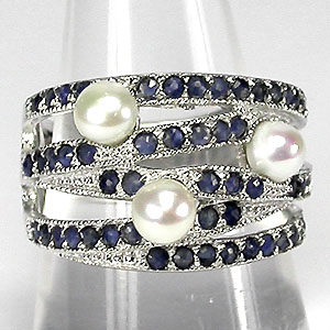 Оригинальное кольцо с жемчугом и синими сапфирами