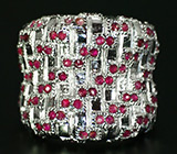 Широкое кольцо с рубинами Серебро 925