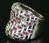 Широкое кольцо с рубинами Серебро 925