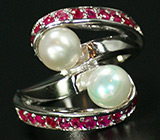 Изящное кольцо с жемчугом и сапфирами Серебро 925