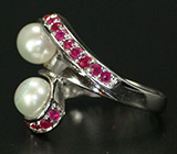 Изящное кольцо с жемчугом и сапфирами Серебро 925