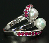 Изящное кольцо с жемчугом и сапфирами Серебро 925