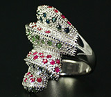 Оригинальное широкое кольцо с самоцветами Серебро 925