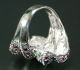 Оригинальное широкое кольцо с самоцветами Серебро 925