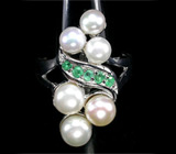 Элегантное кольцо с жемчугом и изумрудами Серебро 925