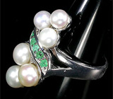 Элегантное кольцо с жемчугом и изумрудами Серебро 925