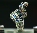 Кольцо-скульптура "Кобра" с синими сапфирами Серебро 925