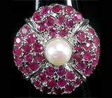 Замечательное кольцо с жемчужиной и сапфирами Серебро 925